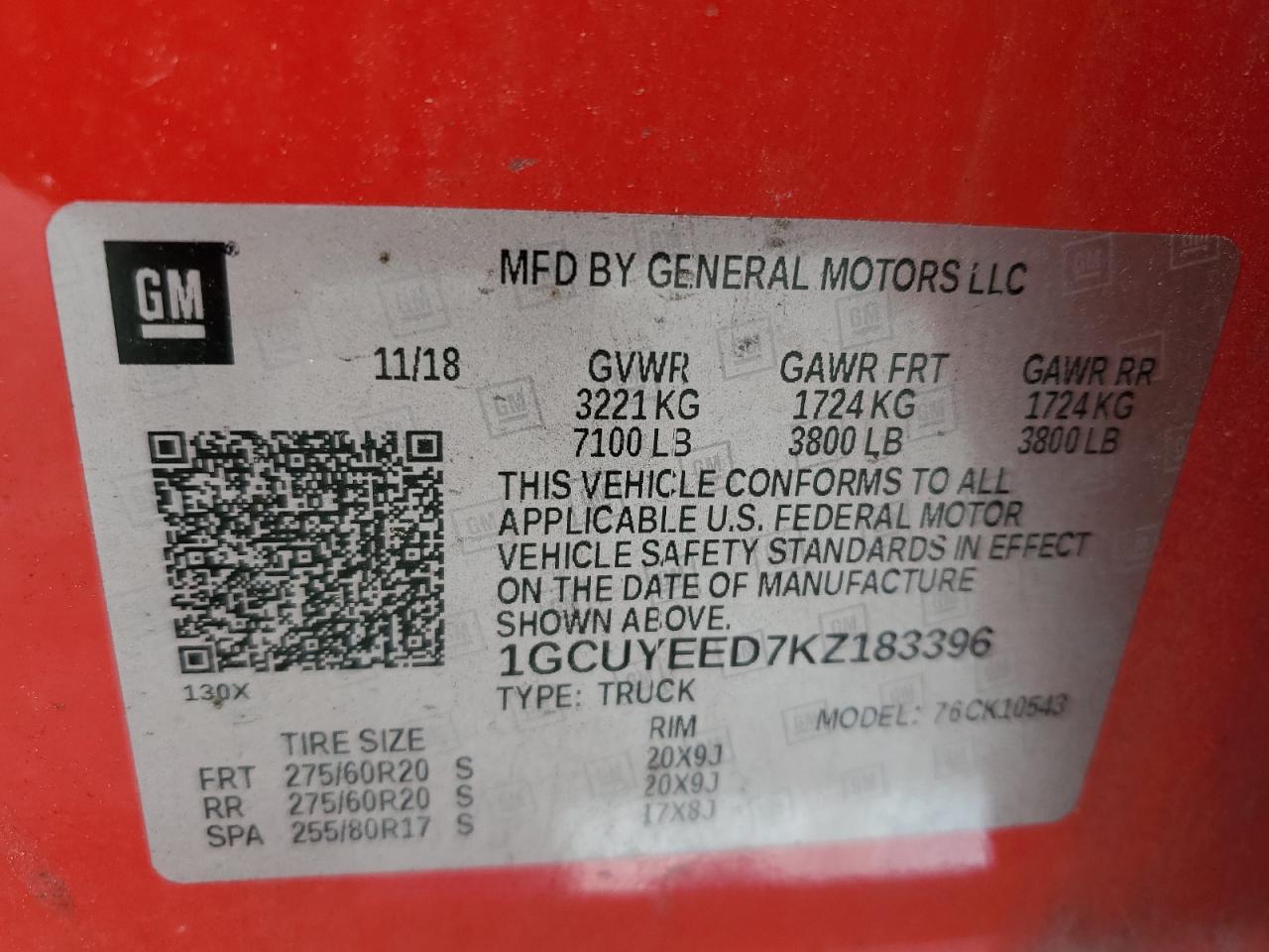 2019 Chevrolet Silverado K1500 Rst VIN: 1GCUYEED7KZ183396 Lot: 80407295