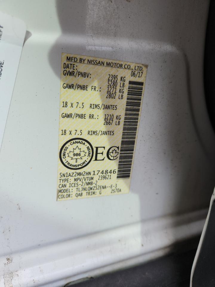 2017 Nissan Murano S VIN: 5N1AZ2MH2HN174846 Lot: 81717325