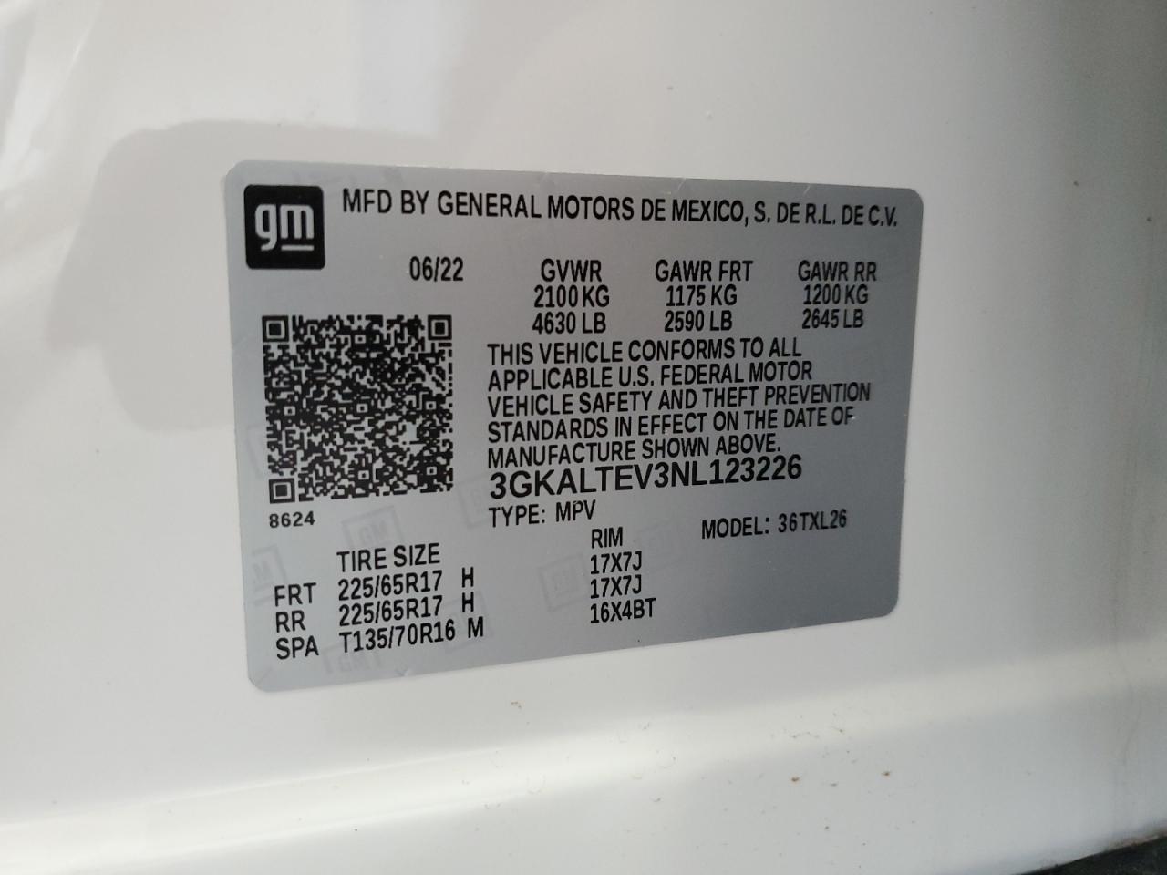 2022 GMC Terrain Sle VIN: 3GKALTEV3NL123226 Lot: 86076675