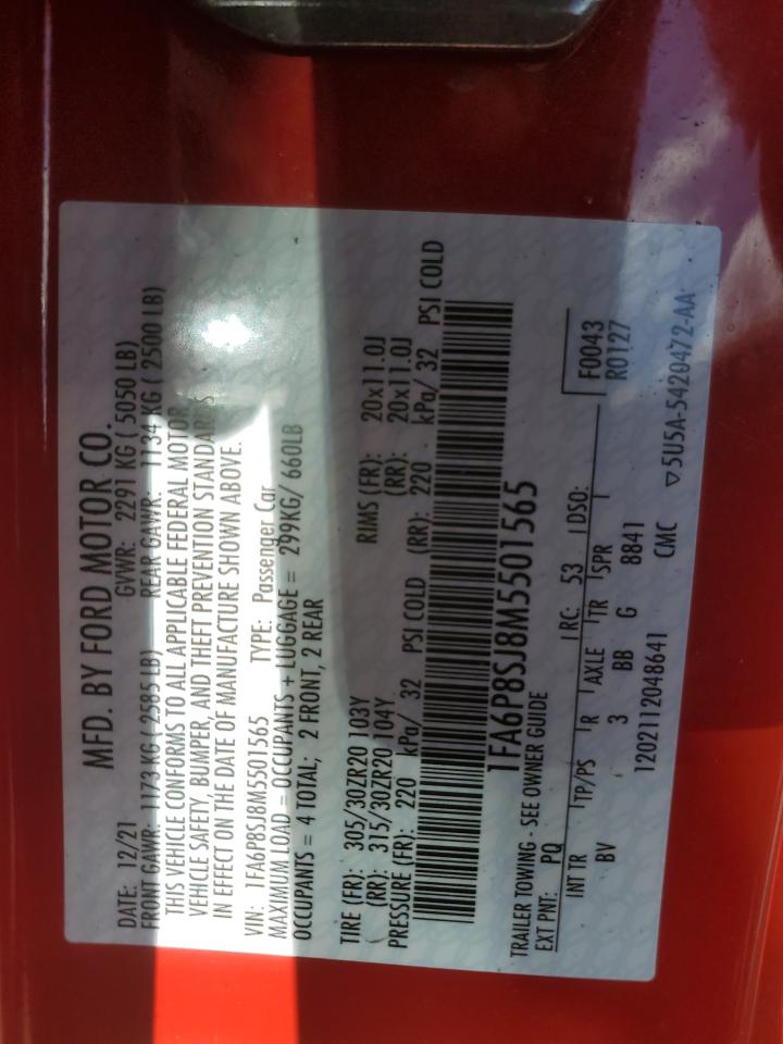 2021 Ford Mustang Shelby Gt500 VIN: 1FA6P8SJ8M5501565 Lot: 80546225