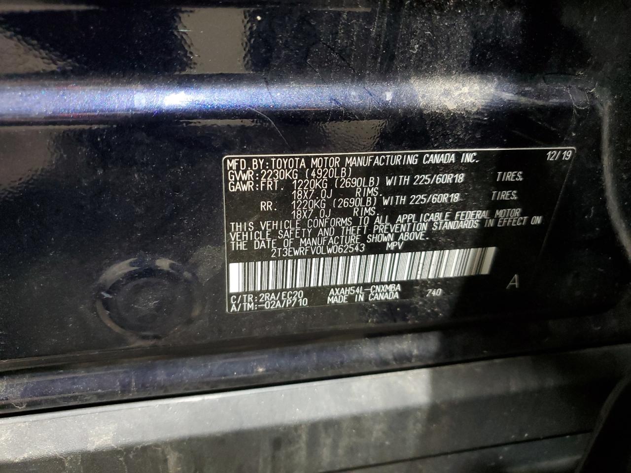 2020 Toyota Rav4 Xse VIN: 2T3EWRFV0LW062543 Lot: 80983635