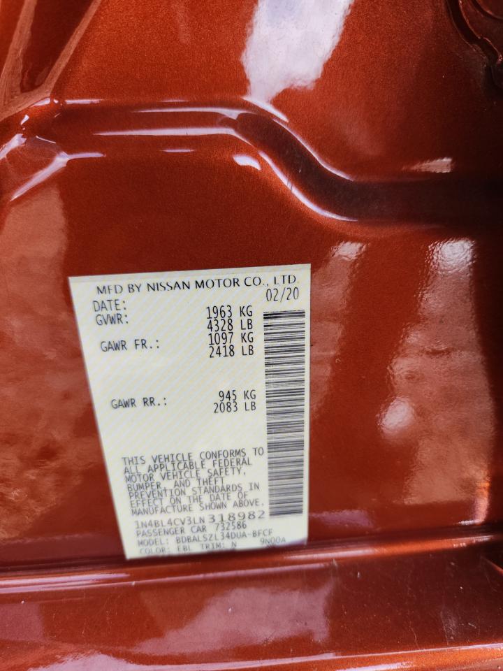 2020 Nissan Altima Sr VIN: 1N4BL4CV3LN318982 Lot: 83965765