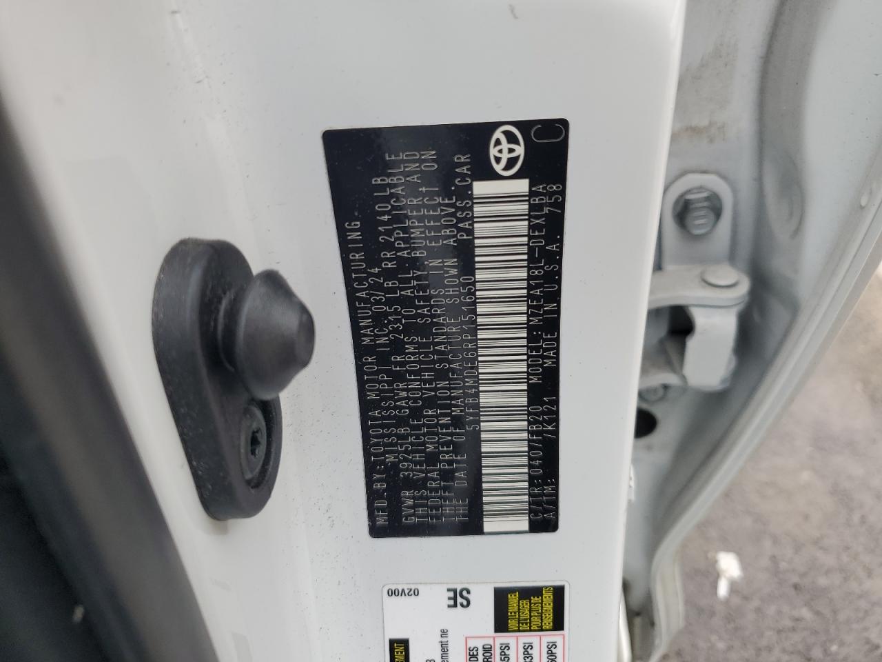 2024 Toyota Corolla Le VIN: 5YFB4MDE6RP151650 Lot: 84215585