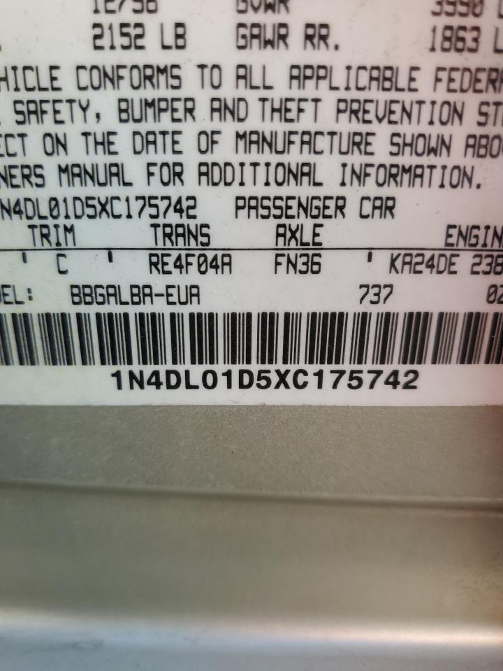 1999 Nissan Altima Xe VIN: 1N4DL01D5XC175742 Lot: 83758455