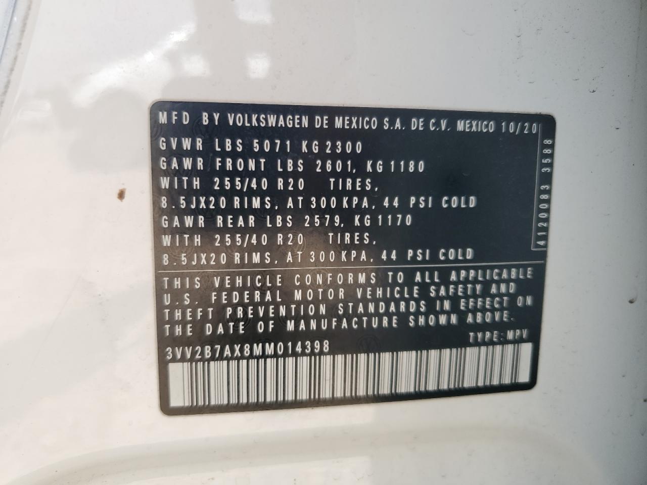 2021 Volkswagen Tiguan Se VIN: 3VV2B7AX8MM014398 Lot: 71926585