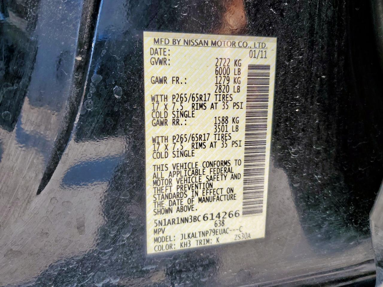 2011 Nissan Pathfinder S VIN: 5N1AR1NN3BC614266 Lot: 80341775