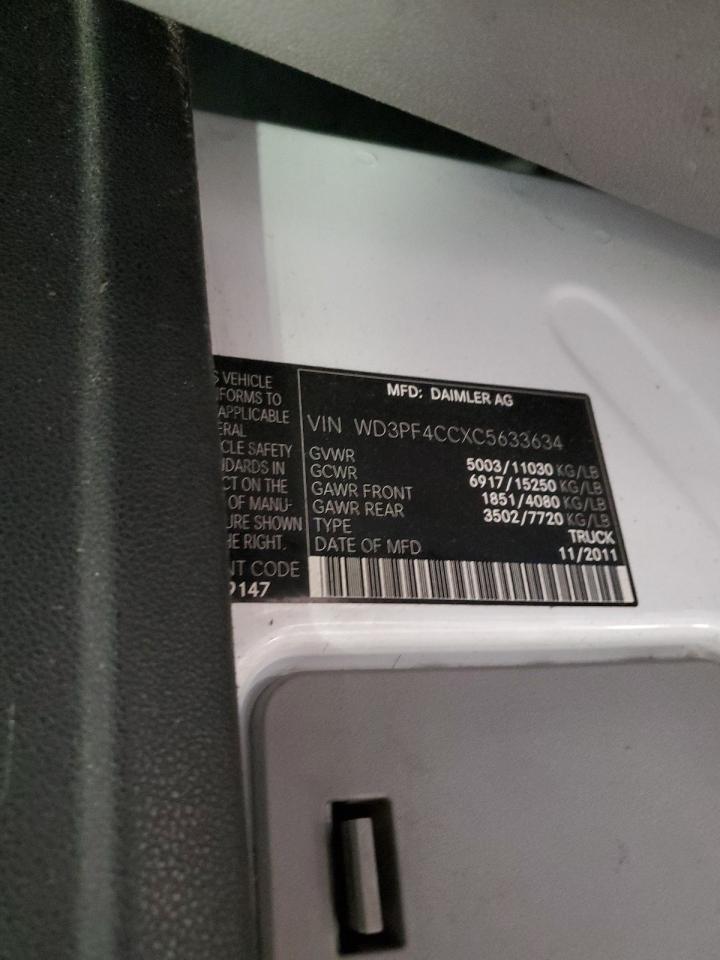 2012 Mercedes-Benz Sprinter 3500 VIN: WD3PF4CCXC5633634 Lot: 80366425
