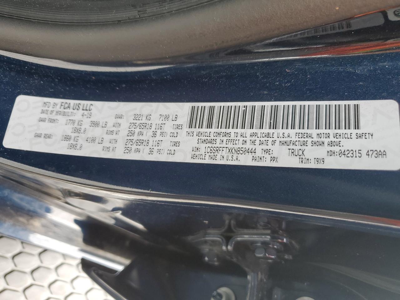 2019 Ram 1500 Big Horn/Lone Star VIN: 1C6SRFFTXKN850444 Lot: 82037055