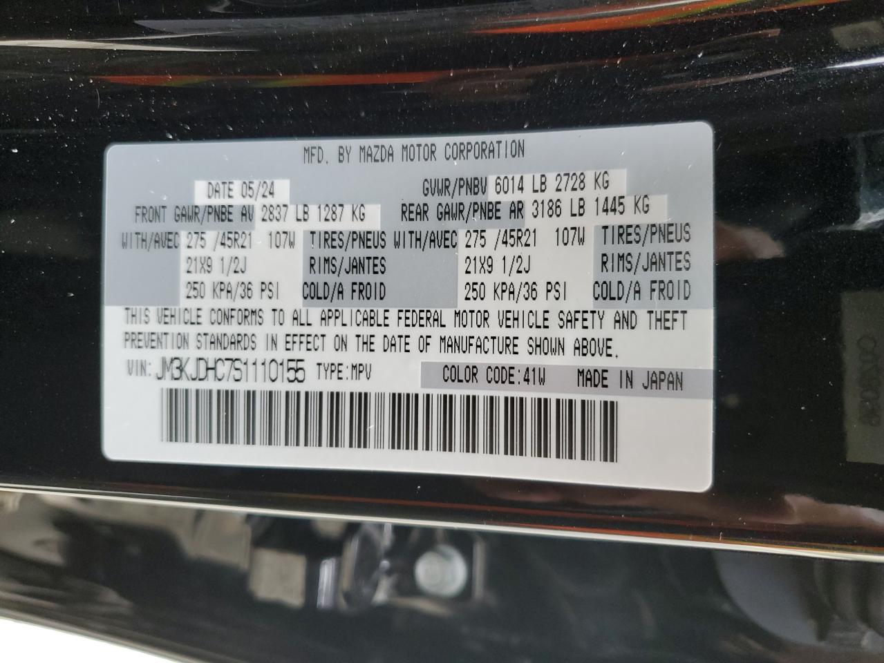 2025 Mazda Cx-70 Premium VIN: JM3KJDHC7S1110155 Lot: 83852625