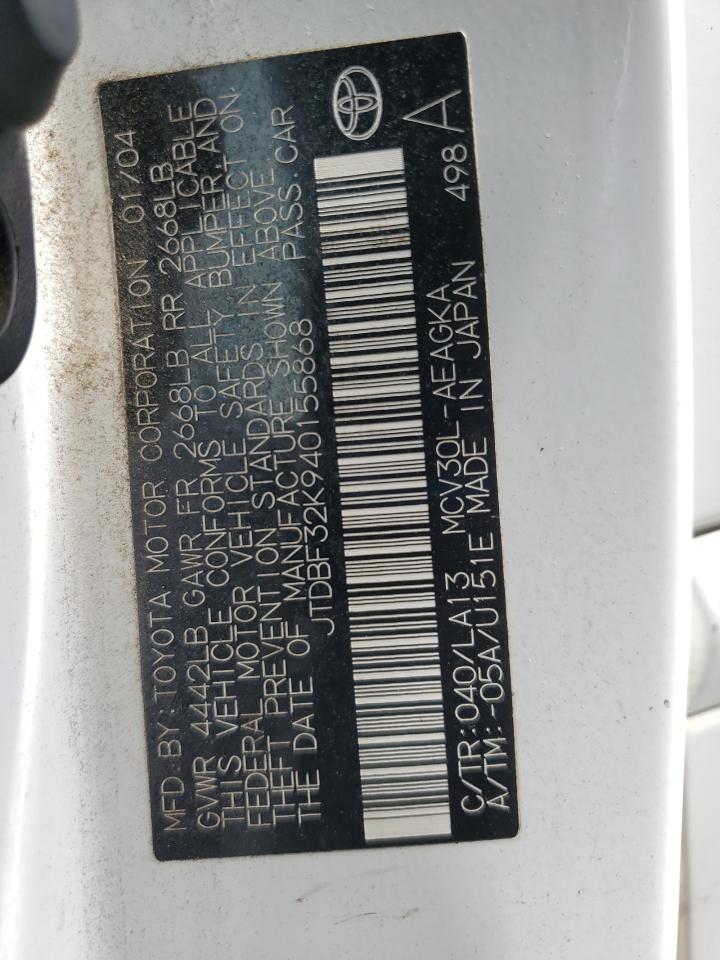 2004 Toyota Camry Le VIN: JTDBF32K940155868 Lot: 81424935