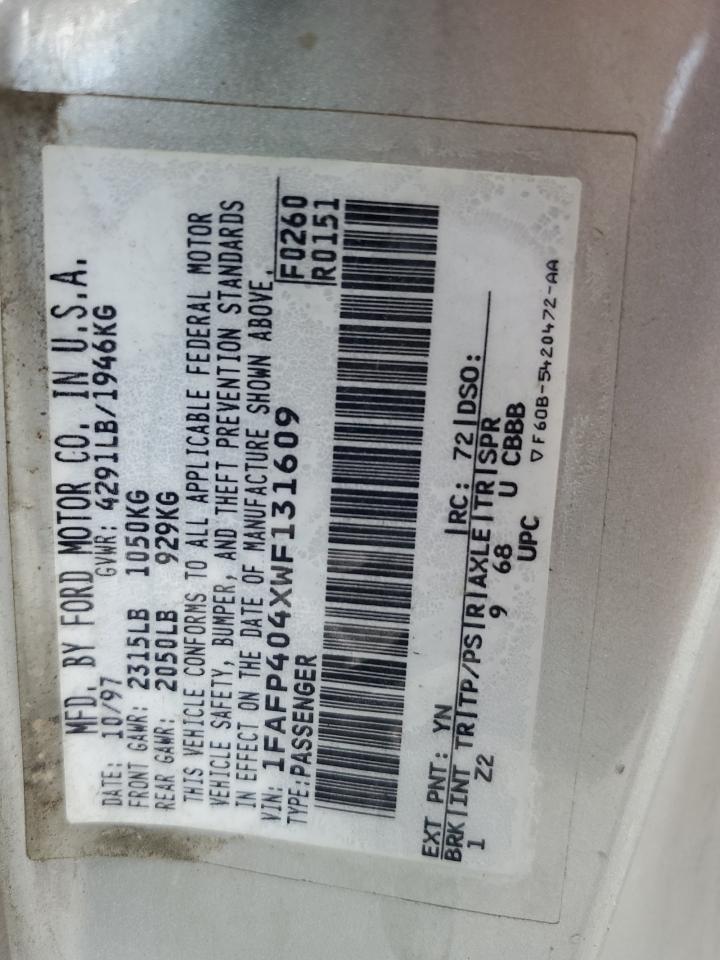 1998 Ford Mustang VIN: 1FAFP404XWF131609 Lot: 71038265