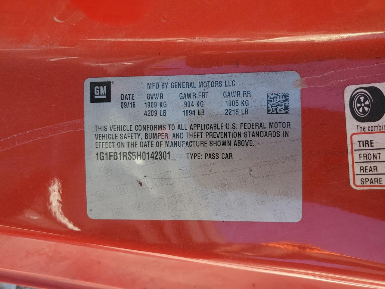 2017 Chevrolet Camaro Lt VIN: 1G1FB1RS5H0142301 Lot: 71990065