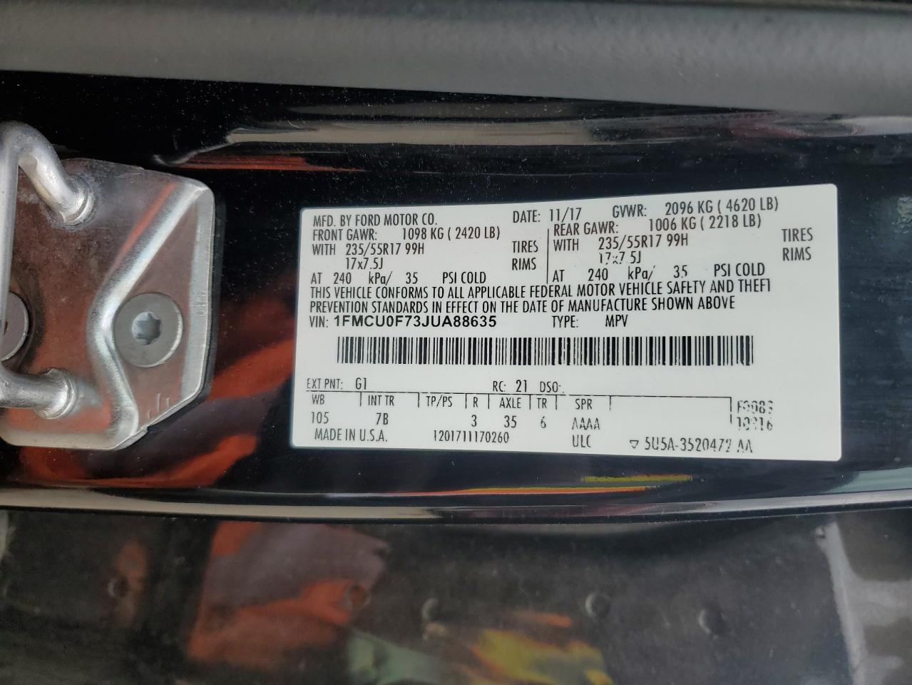 2018 Ford Escape S VIN: 1FMCU0F73JUA88635 Lot: 80486755