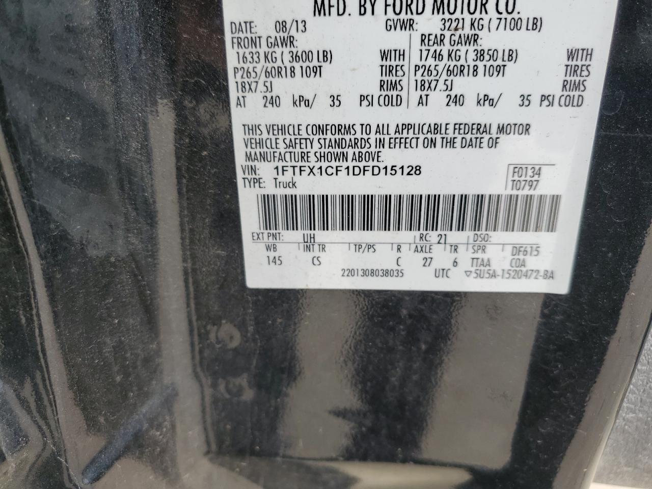 2013 Ford F150 Super Cab VIN: 1FTFX1CF1DFD15128 Lot: 83840355