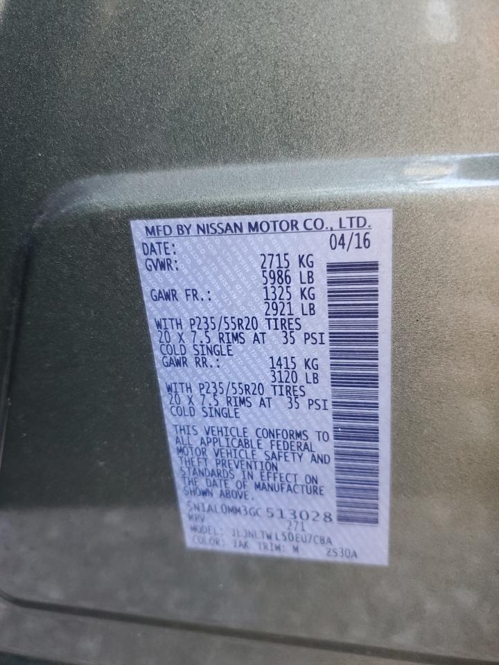 2016 Infiniti Qx60 VIN: 5N1AL0MM3GC513028 Lot: 71228285