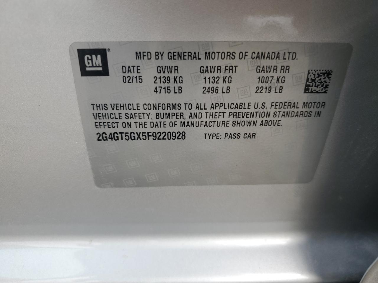 2015 Buick Regal Gs VIN: 2G4GT5GX5F9220928 Lot: 81800635