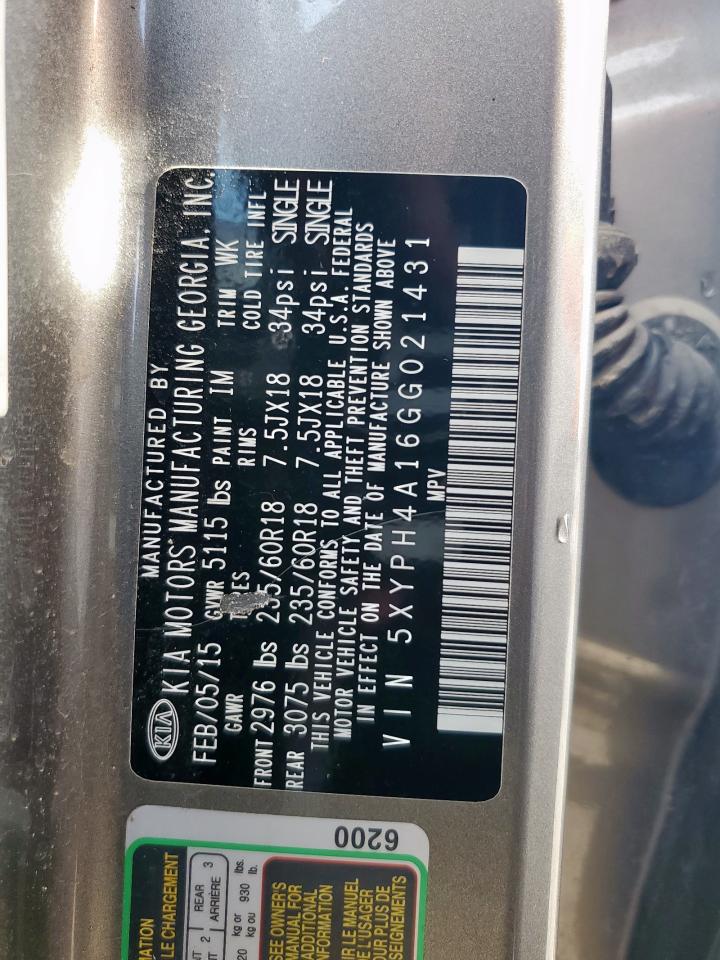 2016 Kia Sorento Ex VIN: 5XYPH4A16GG021431 Lot: 84015085