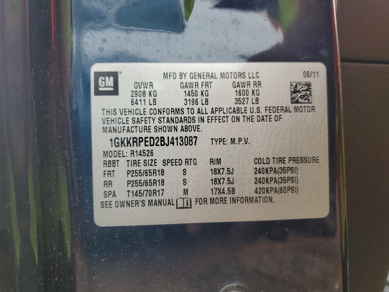 2011 GMC Acadia Sle VIN: 1GKKRPED2BJ413087 Lot: 81104615