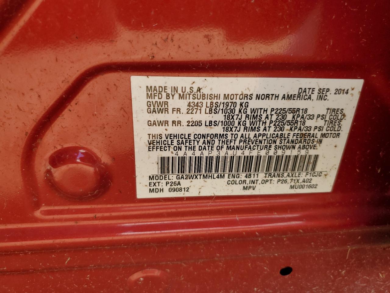 2015 Mitsubishi Outlander Sport Es VIN: 4A4AP3AU4FE009159 Lot: 71486545