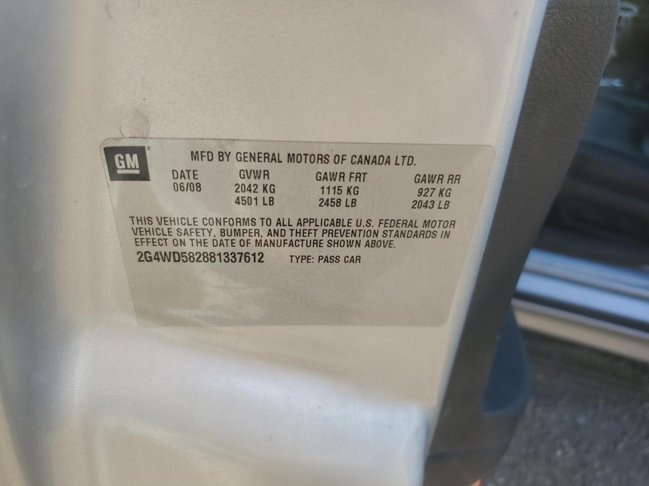 2008 Buick Lacrosse Cxl VIN: 2G4WD582881337612 Lot: 83958595