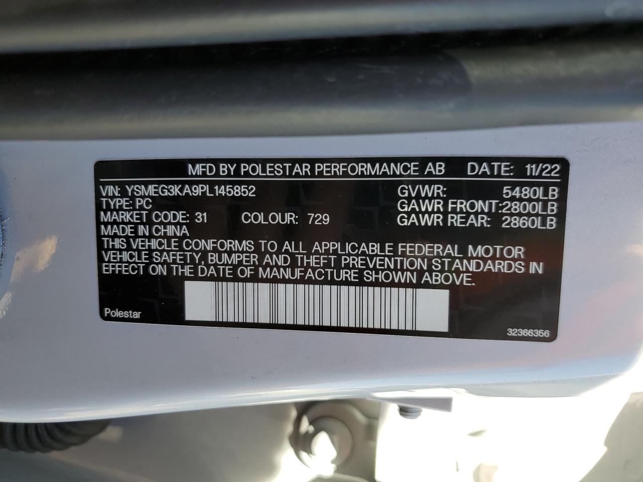 2023 Polestar 2 VIN: YSMEG3KA9PL145852 Lot: 83807695