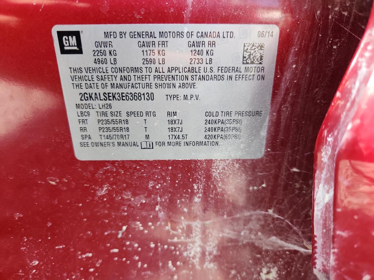 2014 GMC Terrain Slt VIN: 2GKALSEK3E6368130 Lot: 80189435