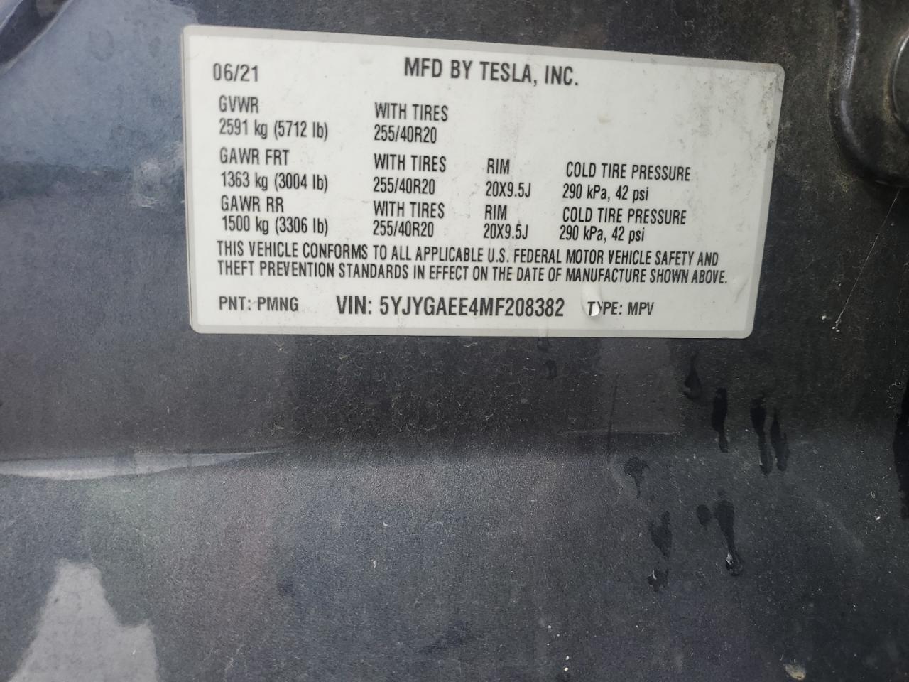 2021 Tesla Model Y VIN: 5YJYGAEE4MF208382 Lot: 81455805
