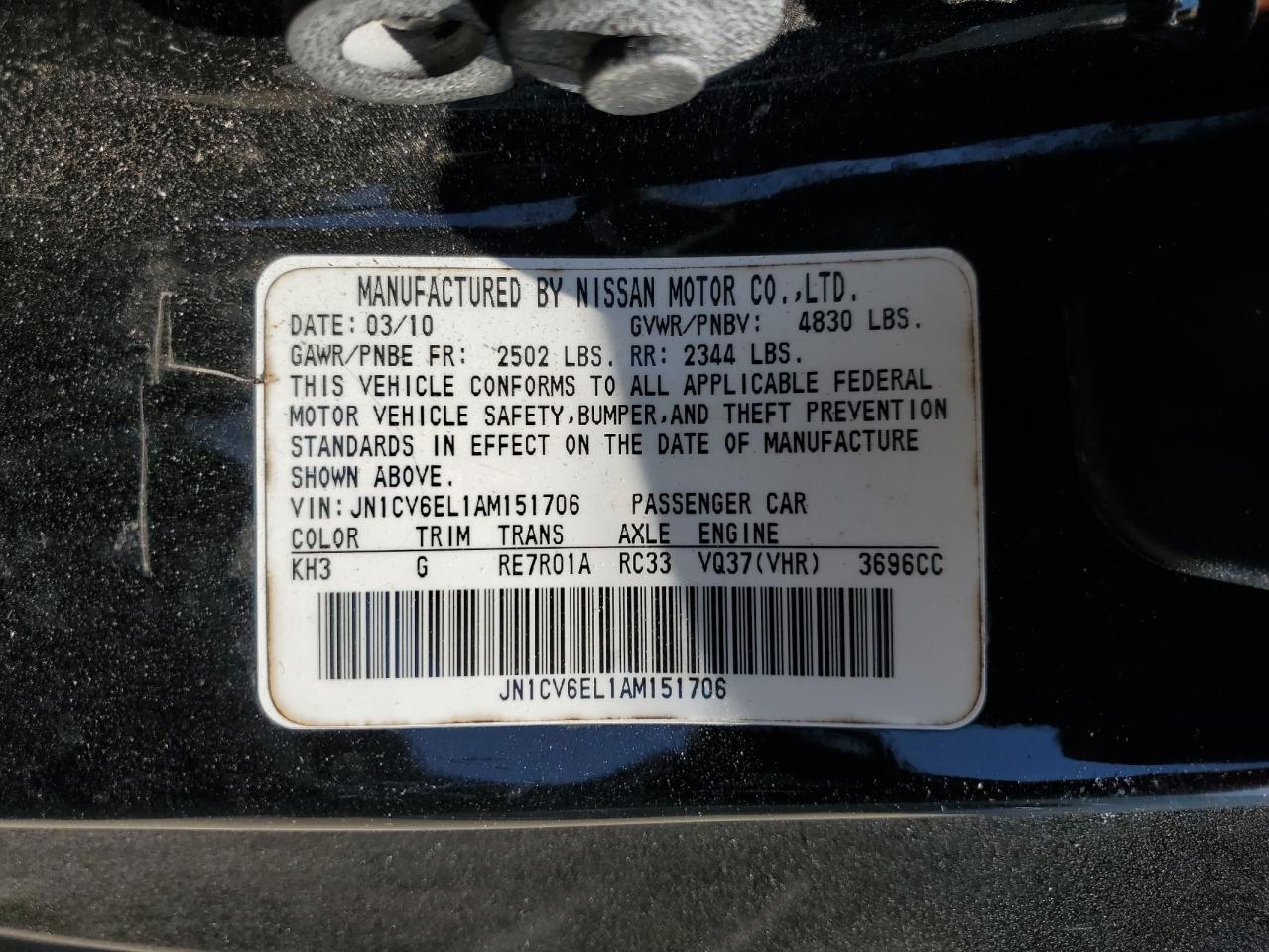 2010 Infiniti G37 VIN: JN1CV6EL1AM151706 Lot: 81070865