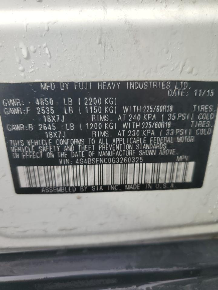 2016 Subaru Outback 3.6R Limited VIN: 4S4BSENC0G3260325 Lot: 82108165