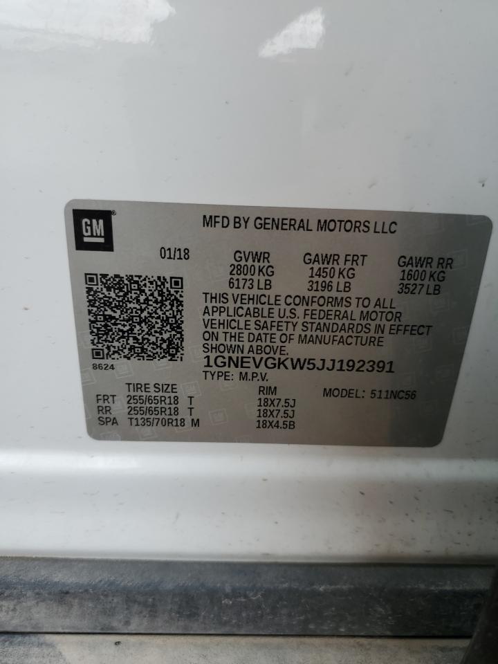 2018 Chevrolet Traverse Lt VIN: 1GNEVGKW5JJ192391 Lot: 80637035