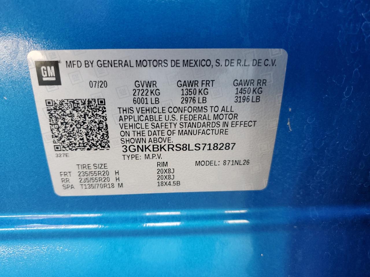 2020 Chevrolet Blazer Rs VIN: 3GNKBKRS8LS718287 Lot: 80689315
