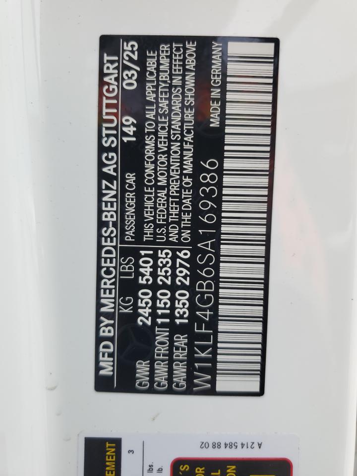 2025 Mercedes-Benz E 350 VIN: W1KLF4GB6SA169386 Lot: 81463665