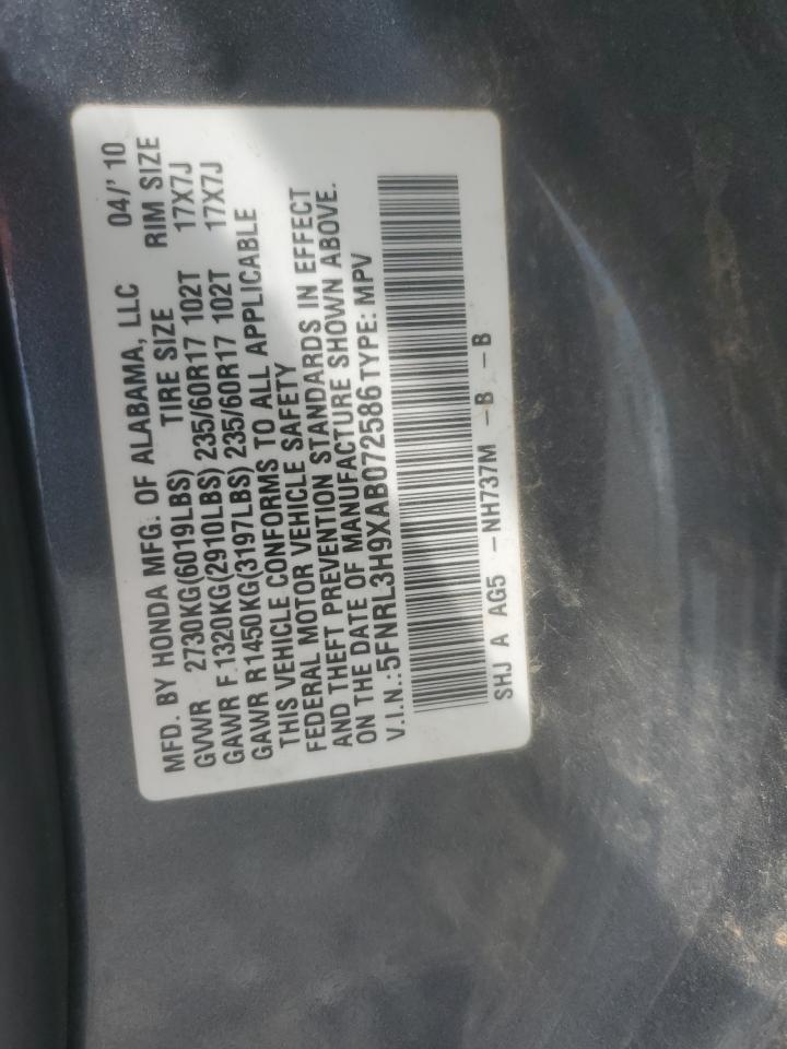 2010 Honda Odyssey Touring VIN: 5FNRL3H9XAB072586 Lot: 83947865