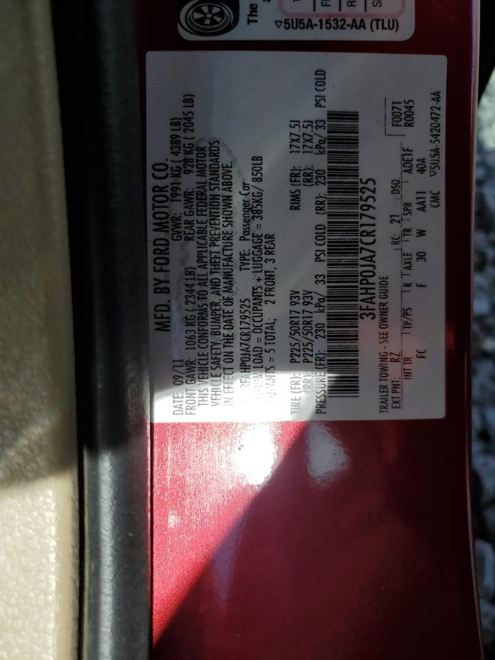2012 Ford Fusion Sel VIN: 3FAHP0JA7CR179525 Lot: 81832045
