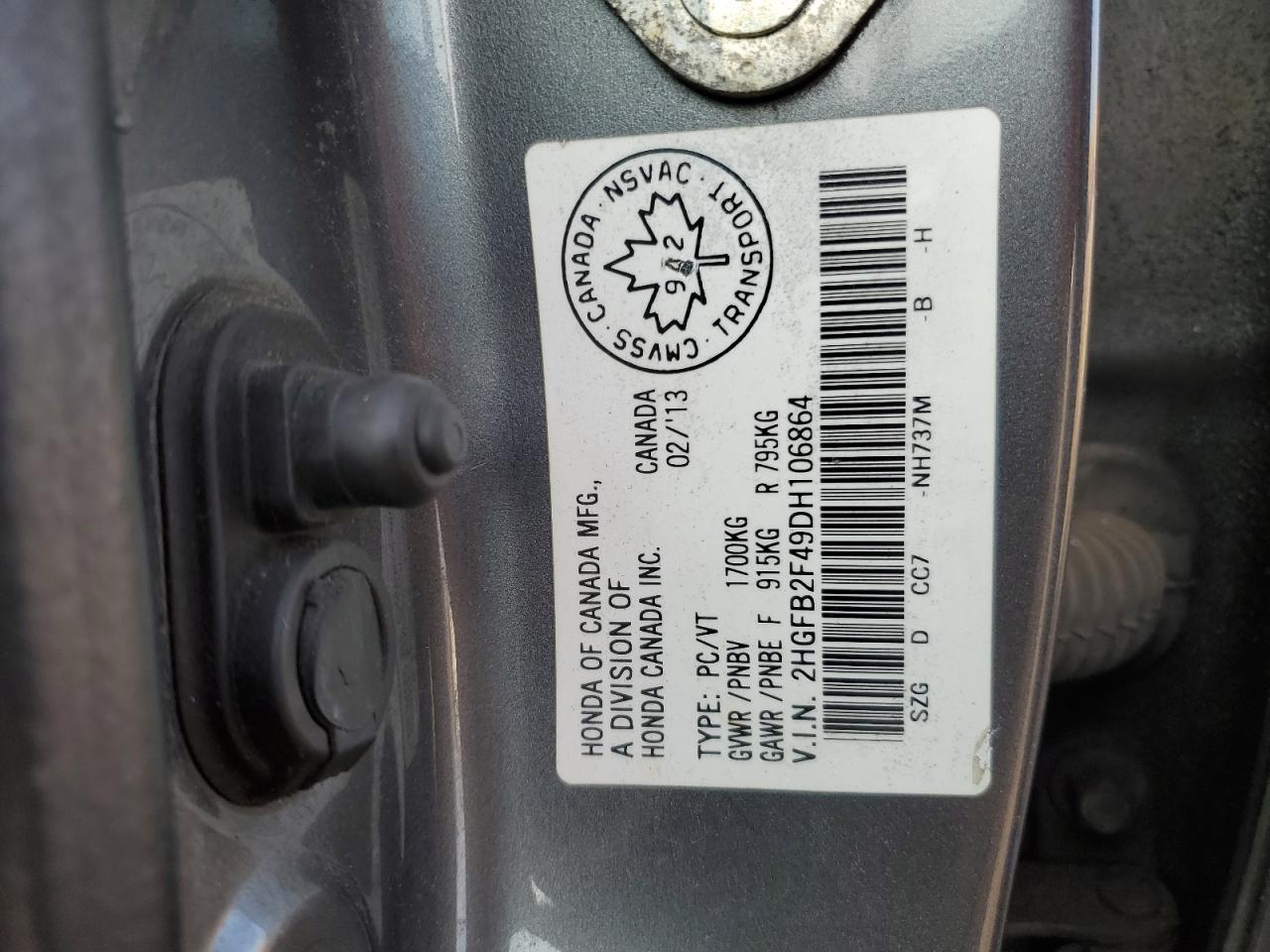 2013 Honda Civic Lx VIN: 2HGFB2F49DH106864 Lot: 71414575