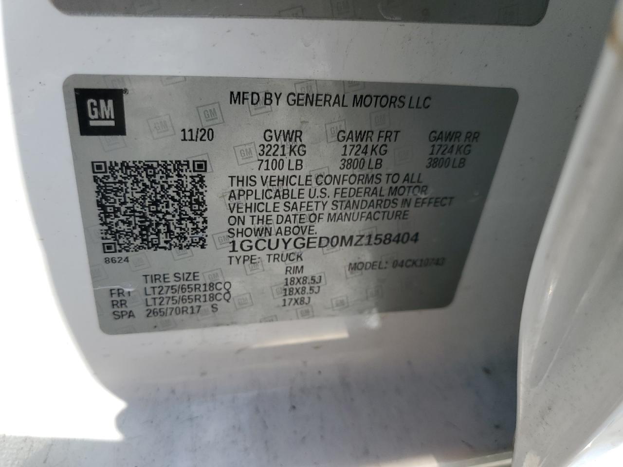 2021 Chevrolet Silverado K1500 Ltz VIN: 1GCUYGED0MZ158404 Lot: 81583995