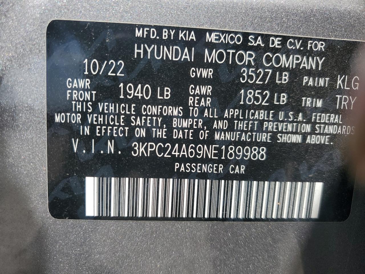 2022 Hyundai Accent Se VIN: 3KPC24A69NE189988 Lot: 80305765