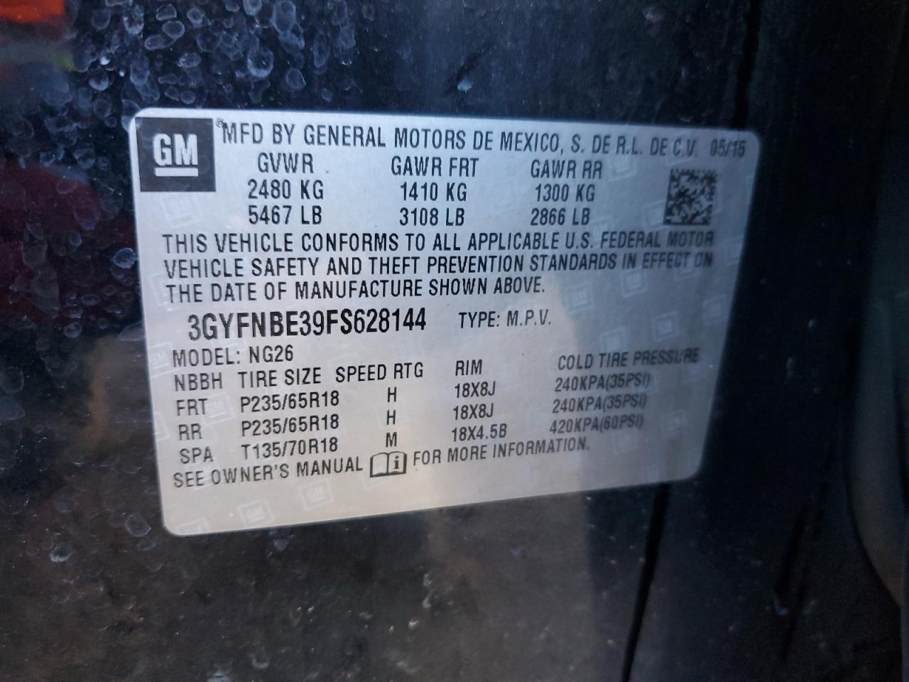 2015 Cadillac Srx Luxury Collection VIN: 3GYFNBE39FS628144 Lot: 81276835