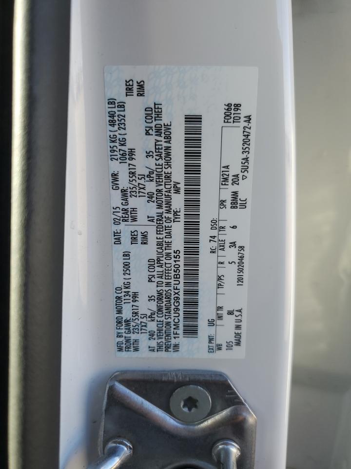 2015 Ford Escape Se VIN: 1FMCU9G9XFUB50155 Lot: 83796425