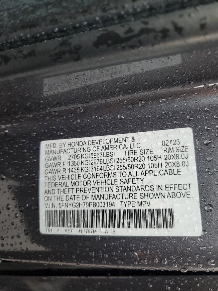 2023 Honda Pilot Touring VIN: 5FNYG2H79PB003194 Lot: 80473755