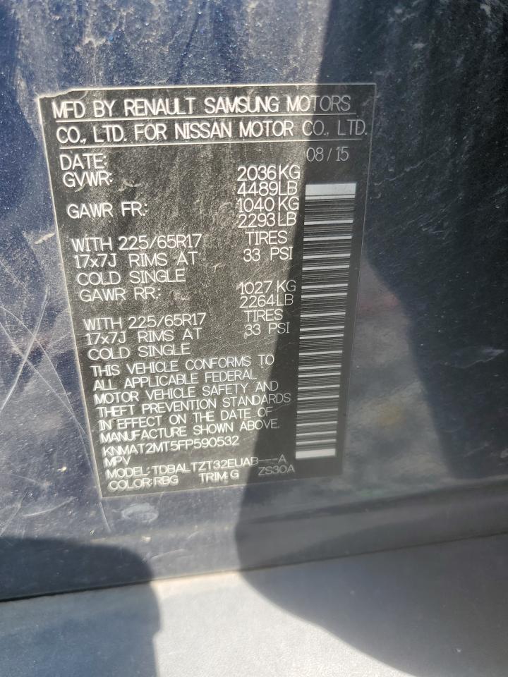 2015 Nissan Rogue S VIN: KNMAT2MT5FP590532 Lot: 72036715