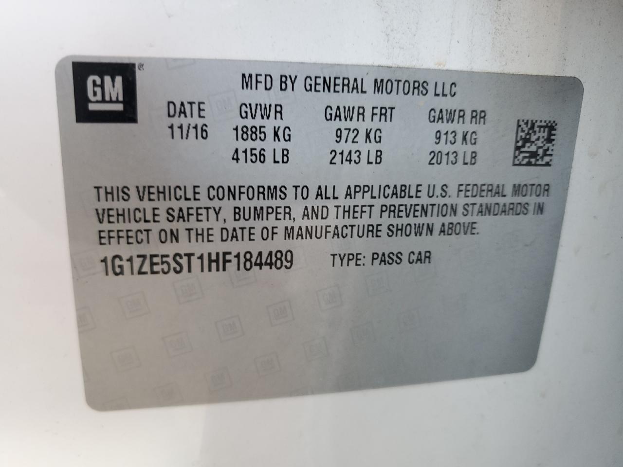 2017 Chevrolet Malibu Lt VIN: 1G1ZE5ST1HF184489 Lot: 82171665