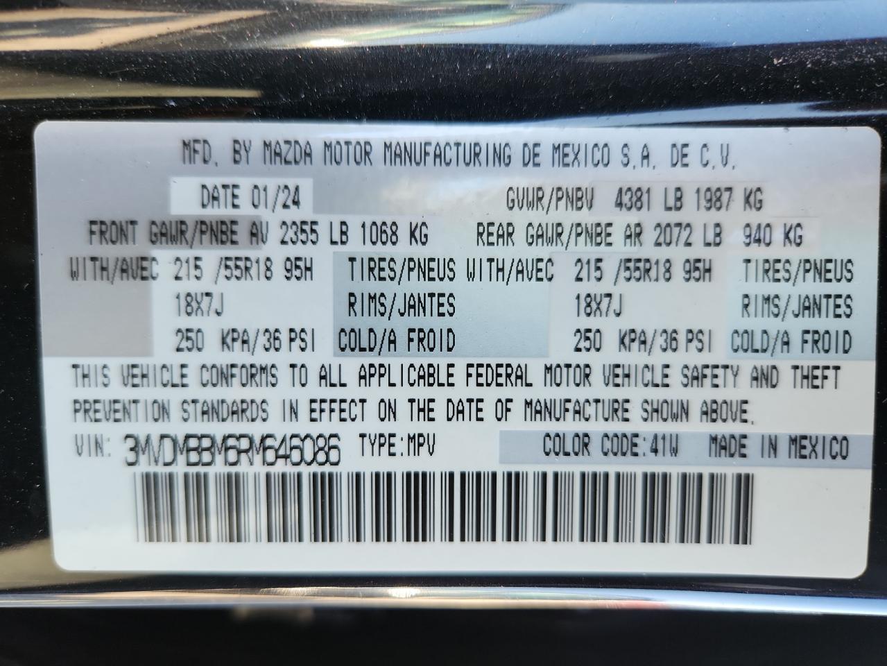 2024 Mazda Cx-30 Select VIN: 3MVDMBBM6RM646086 Lot: 70908025