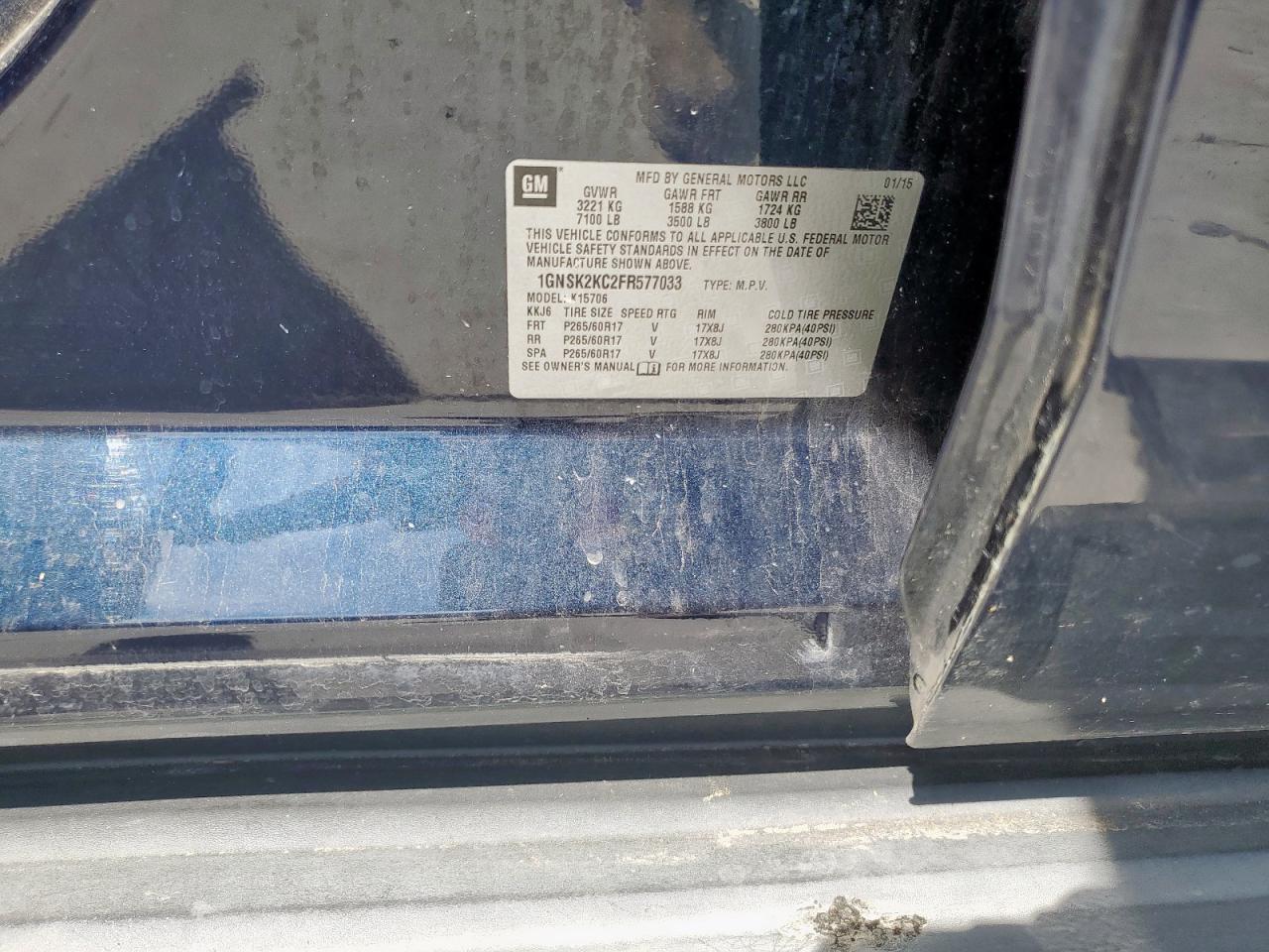 2015 Chevrolet Tahoe Police VIN: 1GNSK2KC2FR577033 Lot: 81744205