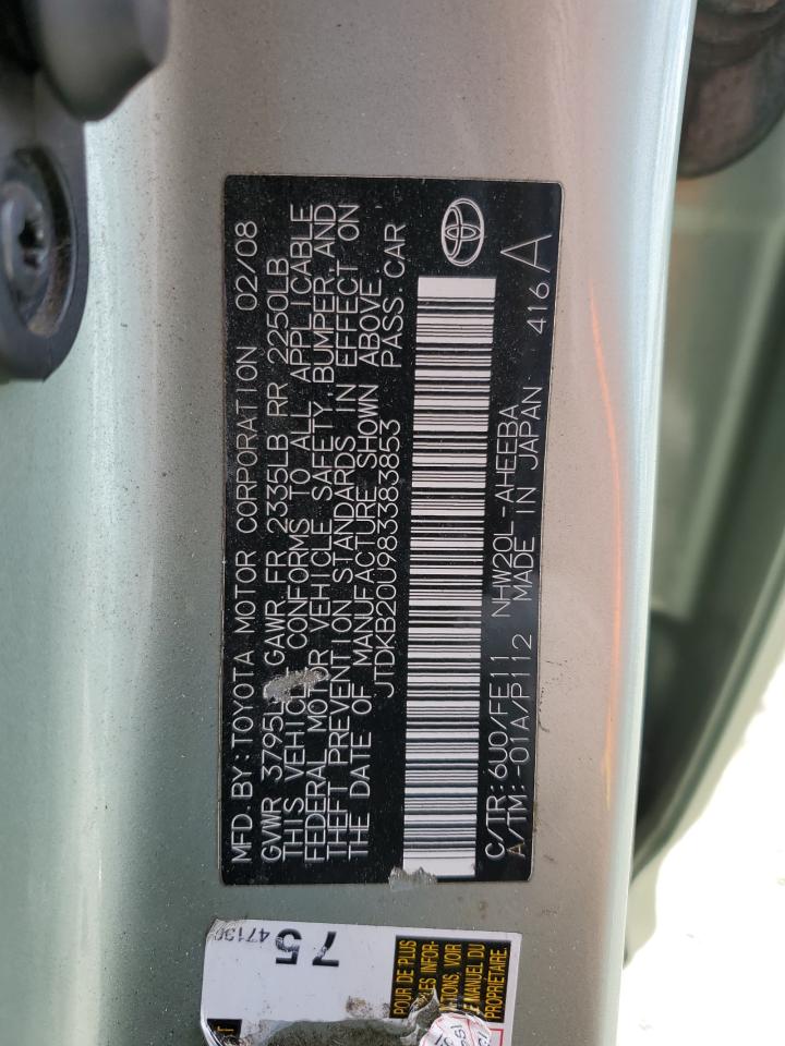 2008 Toyota Prius VIN: JTDKB20U983383853 Lot: 80202855