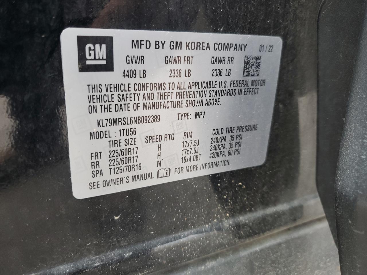 2022 Chevrolet Trailblazer Lt VIN: KL79MRSL6NB092389 Lot: 80680795