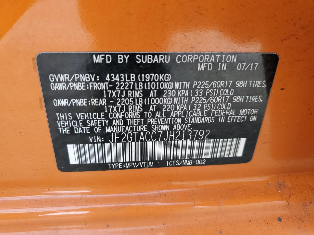 2018 Subaru Crosstrek Premium VIN: JF2GTACC7JH213792 Lot: 82058695