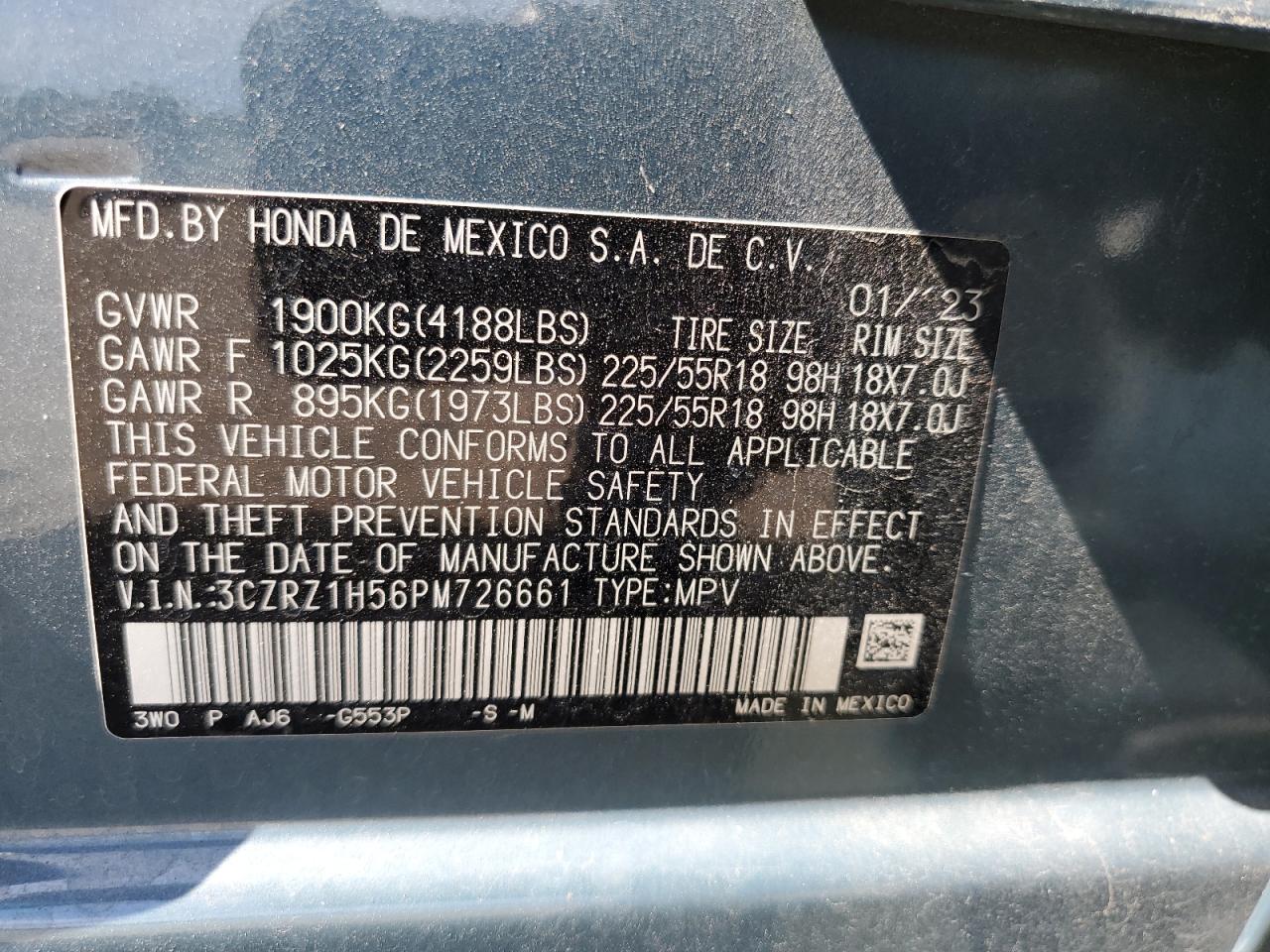 2023 Honda Hr-V Sport VIN: 3CZRZ1H56PM726661 Lot: 84633585