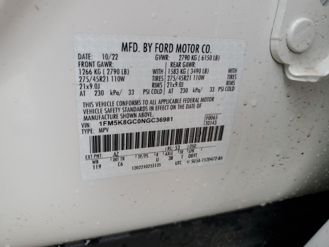 2022 Ford Explorer St VIN: 1FM5K8GC0NGC36981 Lot: 71115265