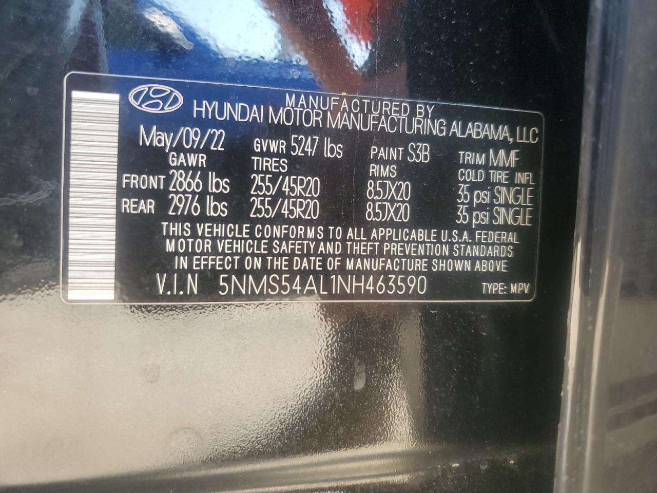 2022 Hyundai Santa Fe Calligraphy VIN: 5NMS54AL1NH463590 Lot: 80926845